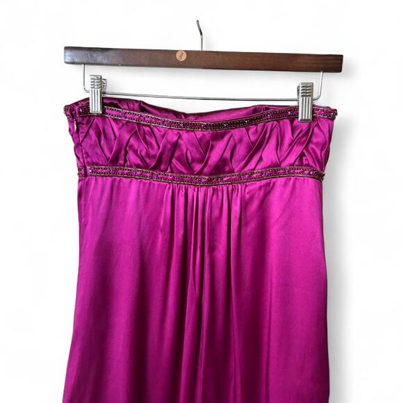 Laundry by Shelli Segal Magenta Satin Beaded Maxi Dress Strapless Size 0 - Picture 3 of 8